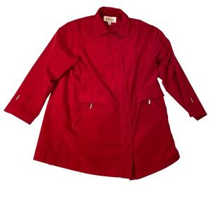 Talbots Womens Red Zip Front Rain Jacket Coat Size L Polyester Lined RN 36232